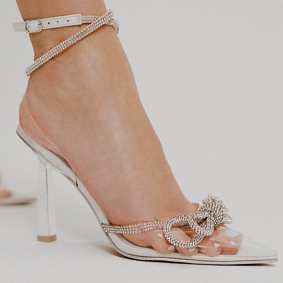 Clear silver rhinestone bow detail heels - Picture 1 of 1